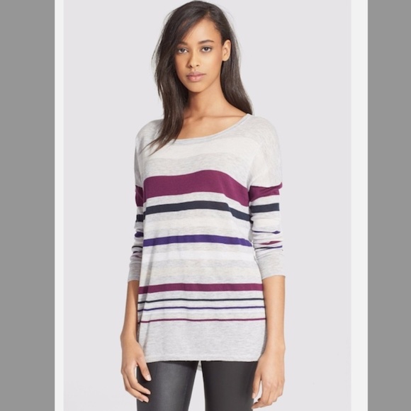 Vince Merino Wool Blend Boat Neck Striped Tunic Sweater Size XXS - Picture 1 of 13
